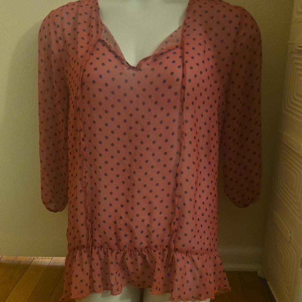 Sweet Pea Pink Ruffled 3/4 Sleeve Blouse